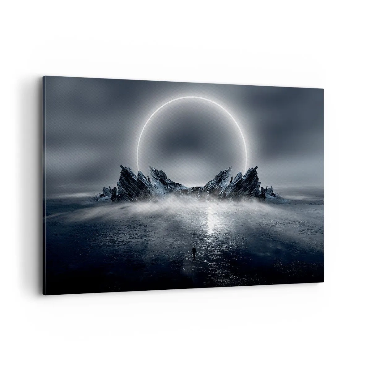 Obraz na płótnie - Tajemniczy krajobraz z pierścieniem światła nad górami - 120x80cm - Finał opowieści - Nowoczesna dekoracja ścienna do salonu, kuchni i sypialni ARTTOR