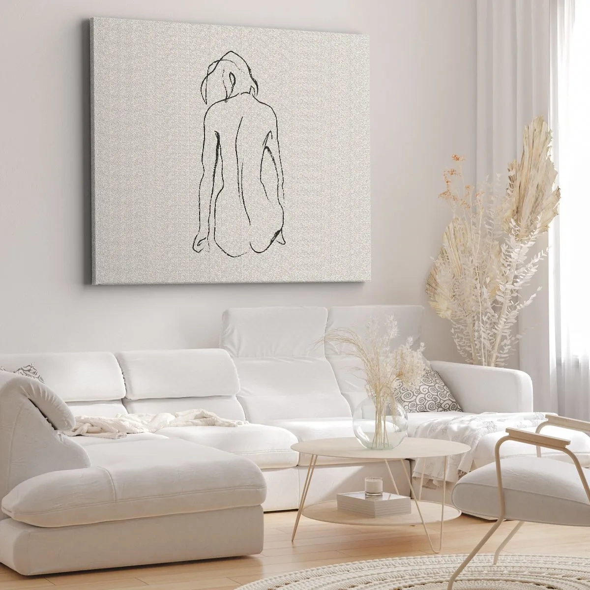 Obraz na płótnie - Subtelny szkic dziewczęcej sylwetki z widokiem z tyłu - 70x50cm - Akt dziewczęcy - Nowoczesna dekoracja ścienna do salonu i sypialni ARTTOR