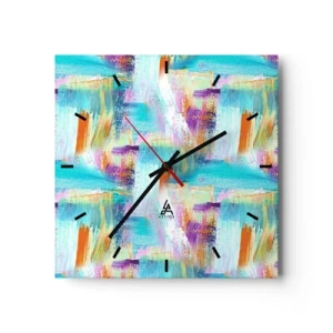 Zegar ścienny - Kolorowa abstrakcja z dynamicznymi pociągnięciami pędzla - 30x30cm - Pogodny mazaniec-przekładaniec - Nowoczesna dekoracja ścienna do salonu i sypialni ARTTOR
