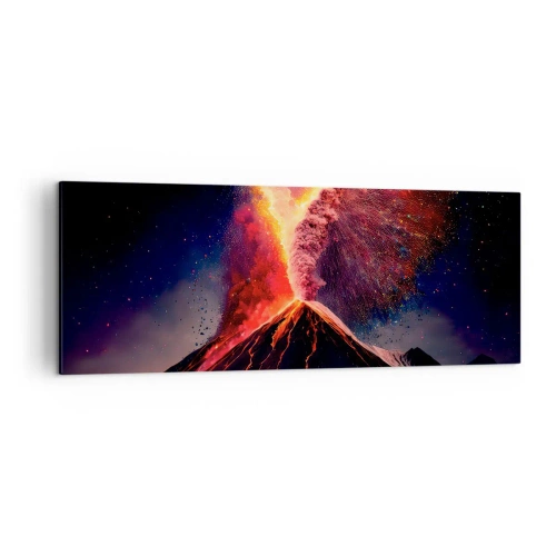 Obraz na płótnie - Wyjątkowa erupcja wulkanu w nocy z dynamicznymi kolorami - 140x50cm - Piękno i groza - Nowoczesna dekoracja ścienna do salonu i sypialni ARTTOR