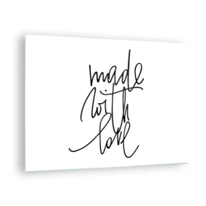 Obraz na szkle - Minimalistyczny napis 'Made with love' - 70x50cm - Najlepsza marka - Nowoczesna dekoracja ścienna do salonu i sypialni ARTTOR