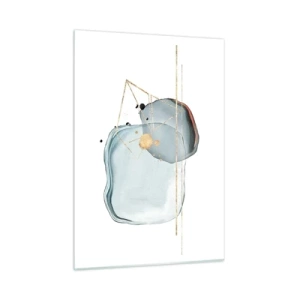 Obraz na szkle - Nowoczesna abstrakcja z kroplami i złotymi geometrycznymi liniami - 50x70cm - Studium kropli - Nowoczesna dekoracja ścienna do salonu, kuchni i sypialni ARTTOR