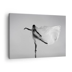Obraz na płótnie - Tancerka w eterycznej pozie z rozwianą tkaniną - 70x50cm - Lekkość i wdzięk - Nowoczesna dekoracja ścienna do salonu i sypialni ARTTOR