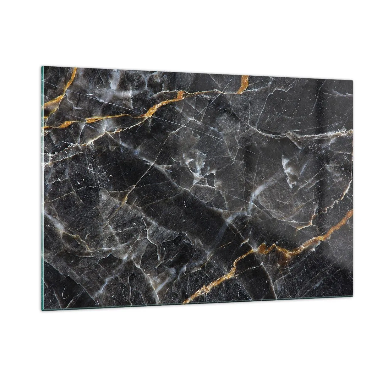 Obraz na szkle - Czarno-złoty marmurowy wzór z białymi żyłkami - 120x80cm - Wewnętrzne życie kamienia - Nowoczesna dekoracja ścienna do salonu, kuchni i sypialni ARTTOR