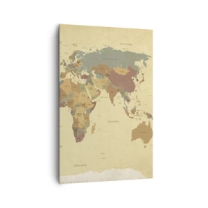Obraz na płótnie - Stylizowana mapa świata w odcieniach beżu i pastelowych kolorów - 80x120cm - Dla ciebie - cały świat - Nowoczesna dekoracja ścienna do salonu i sypialni ARTTOR