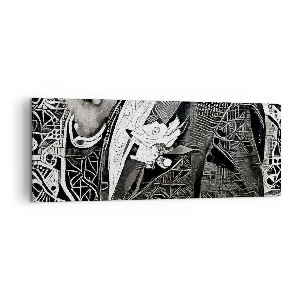 Obraz na płótnie - Elegancka abstrakcja z mężczyzną w garniturze w czerni i bieli - 140x50cm - Tylko na pozór szary człowiek - Nowoczesna dekoracja ścienna do salonu i sypialni ARTTOR