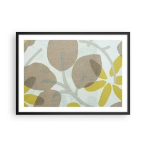 Plakat w czarnej ramie - Abstrakcyjne liście w odcieniach beżu i żółci - 70x50cm - Kompozycja w pełnym słońcu - Nowoczesna dekoracja ścienna do salonu i sypialni ARTTOR