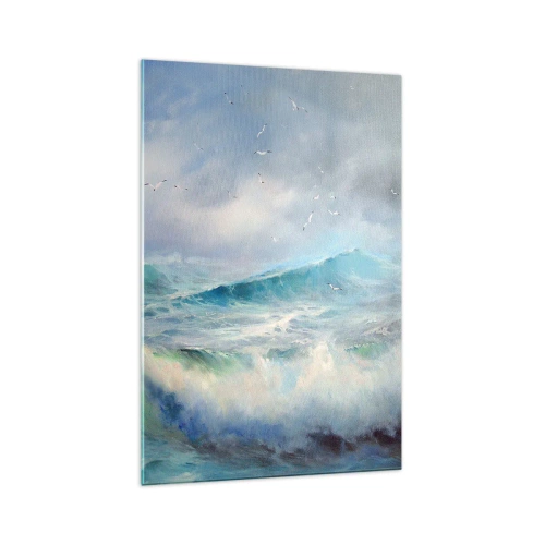 Obraz na szkle - Wzburzone fale na oceanie - 70x100cm - "Wicher z tryumfem zawył…' - Nowoczesna dekoracja ścienna do salonu i sypialni ARTTOR