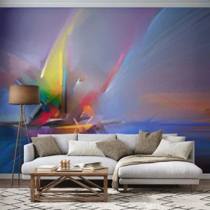 Fototapeta Premium Sand - Abstrakcyjna żaglówka na morzu o zmierzchu - 100x70cm - Śmigła jak ptak - Nowoczesna dekoracja ścienna do salonu, kuchni i sypialni ARTTOR