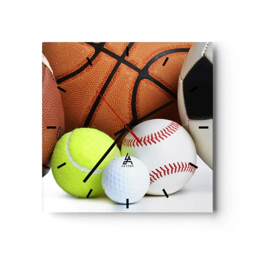 Zegar ścienny - Piłki różnych dyscyplin sportowych - 30x30cm - Łączy nas piłka! - Nowoczesna dekoracja ścienna do salonu i sypialni ARTTOR