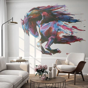 Fototapeta Premium Sand - Dynamiczny koń w abstrakcyjnym akwarelowym stylu - 100x70cm - W uniesieniu - Nowoczesna dekoracja ścienna do salonu, kuchni i sypialni ARTTOR