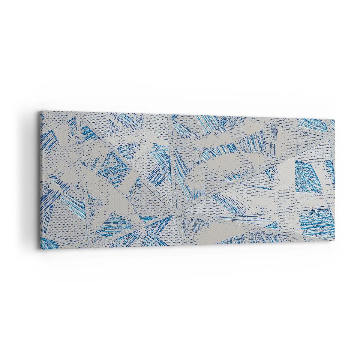 Obraz na płótnie - Geometryczne wzory w odcieniach błękitu i szarości - 120x50cm - W szaroniebieskim labiryncie - Nowoczesna dekoracja ścienna do salonu i sypialni ARTTOR