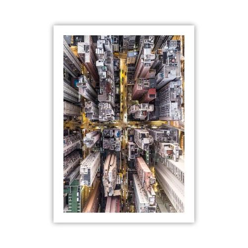 Plakat - Widok na miasto z lotu ptaka w nocy - 50x70cm - Pozdrowienia z Hongkongu - Nowoczesna dekoracja ścienna do salonu, kuchni i sypialni ARTTOR