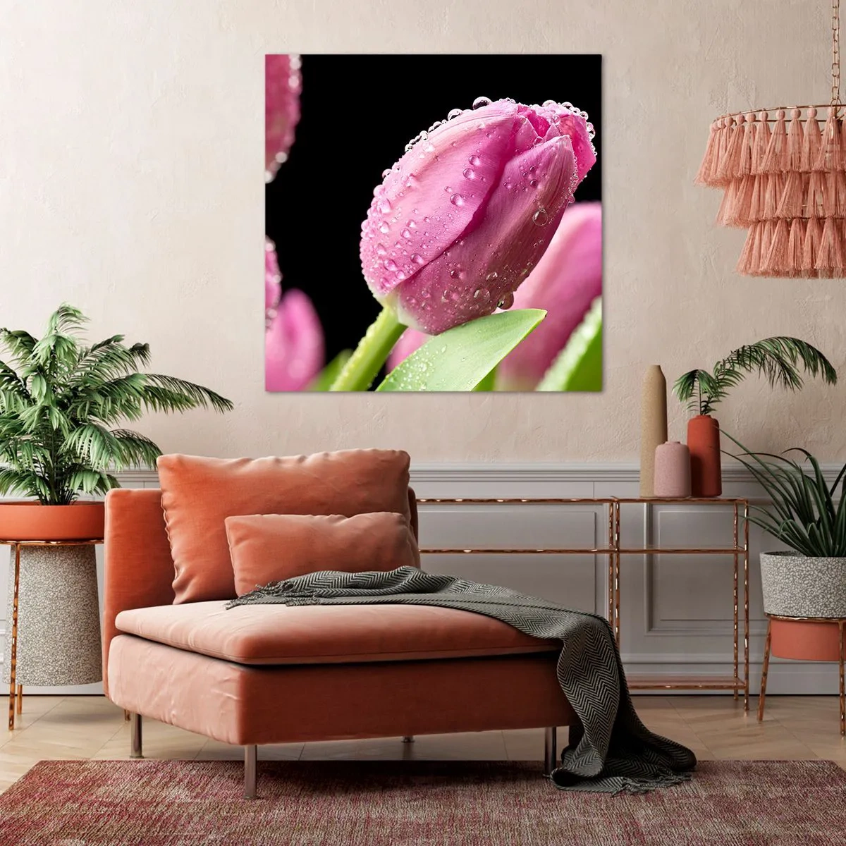 Obraz na płótnie - Liliowy sen w rosie - 40x40 cm