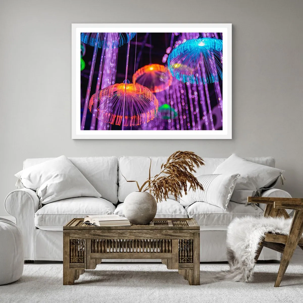 Plakat w białej ramie - Świetlna fontanna - 60x60 cm