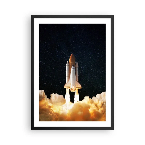 Plakat w czarnej ramie - Startujący prom kosmiczny na tle rozgwieżdżonego nieba - 50x70cm - Ad astra! - Nowoczesna dekoracja ścienna do salonu i sypialni ARTTOR