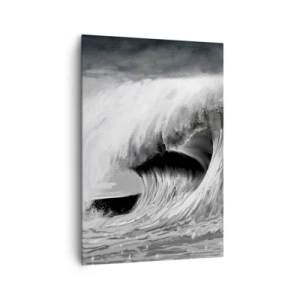Obraz na płótnie - Dramatyczna fala oceaniczna w monochromatycznym ujęciu - 70x100cm - Gniew oceanu - Nowoczesna dekoracja ścienna do salonu i sypialni ARTTOR