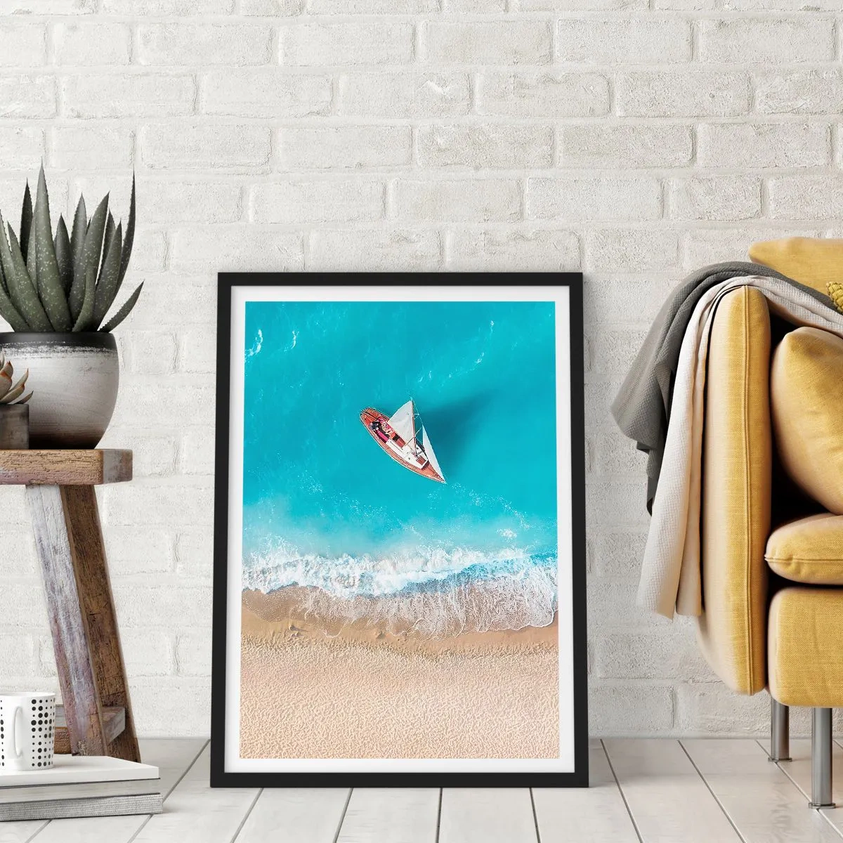 Plakat w czarnej ramie - Na granicy błękitu i złota - 70x100 cm