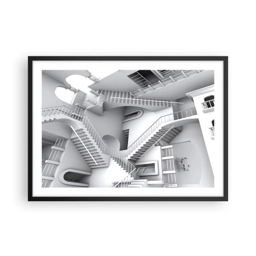 Plakat w czarnej ramie - Abstrakcyjna kompozycja schodów w surrealistycznym układzie przestrzeni - 70x50cm - Paradoksy przestrzeni - Nowoczesna dekoracja ścienna do salonu i sypialni ARTTOR