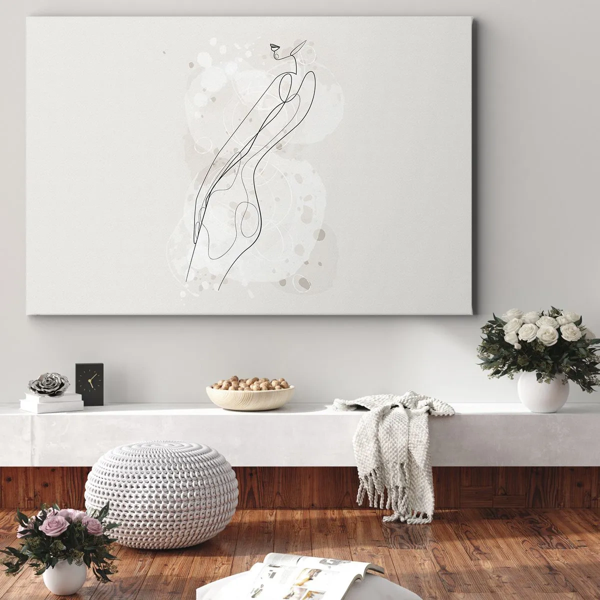 Obraz na płótnie - Subtelny szkic sylwetki w minimalistycznym stylu - 70x50cm - Pobłądzić spojrzeniem - Nowoczesna dekoracja ścienna do salonu i sypialni ARTTOR