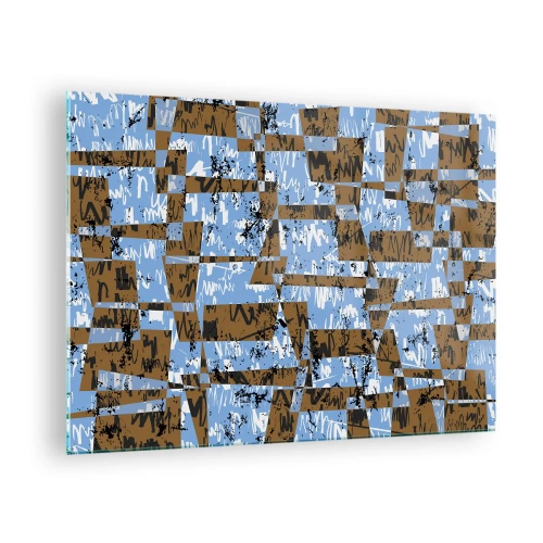 Obraz na szkle - Geometryczna abstrakcja z odcieniami niebieskiego i brązu - 70x50cm - Nieludowa wycinanka - Nowoczesna dekoracja ścienna do salonu i sypialni ARTTOR