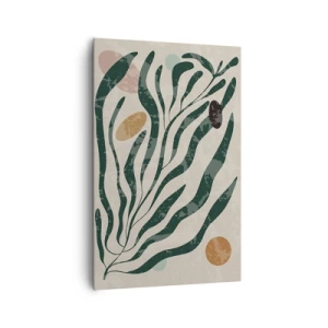 Obraz na płótnie - Organiczne linie i kształty w zieleni i beżu - 80x120cm - Pośród zieleni - Nowoczesna dekoracja ścienna do salonu i sypialni ARTTOR
