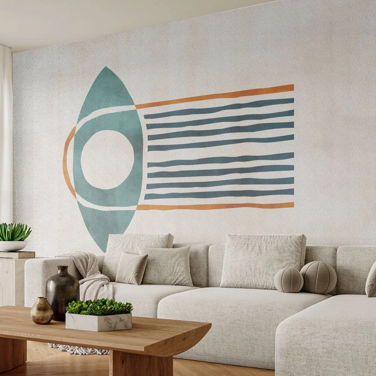 Fototapeta Premium Sand - Geometryczny symbol w odcieniach turkusu i ochry - 100x70cm - Znaki i rytuały - Nowoczesna dekoracja ścienna do salonu, kuchni i sypialni ARTTOR