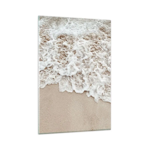 Obraz na szkle - Delikatna piana morska obmywająca złocistą plażę - 80x120cm - Zaraz wracam - Nowoczesna dekoracja ścienna do salonu i sypialni ARTTOR