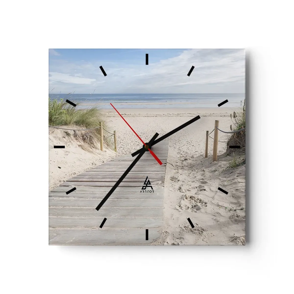 Zegar ścienny - Ścieżka z desek prowadząca na piaszczystą plażę - 30x30cm - Po horyzont - Nowoczesna dekoracja ścienna do salonu i sypialni ARTTOR