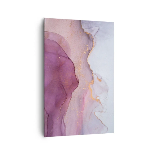 Obraz na płótnie - Abstrakcyjna kompozycja w odcieniach fioletu i złota - 80x120cm - Fale lila i fioletu - Nowoczesna dekoracja ścienna do salonu i sypialni ARTTOR