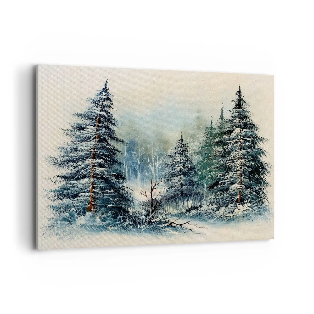 Obraz na płótnie - Zimowy krajobraz z zaśnieżonymi drzewami - 100x70cm - Gotowe do Świąt - Nowoczesna dekoracja ścienna do salonu, kuchni i sypialni ARTTOR