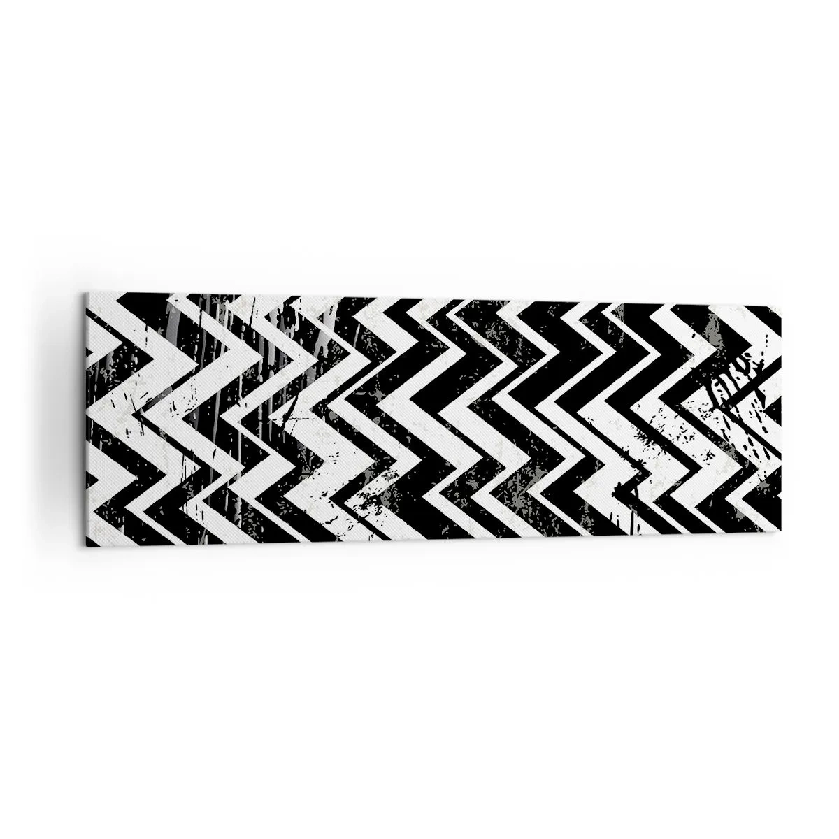 Obraz na płótnie - Czarno-biały wzór w zygzaki z artystycznymi przetarciami - 160x50cm - Zyg-białe, zag-czarne - Nowoczesna dekoracja ścienna do salonu i sypialni ARTTOR