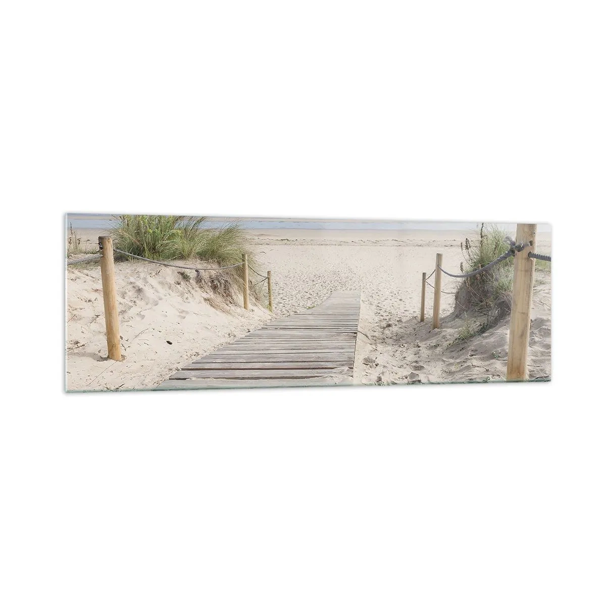 Obraz na szkle - Ścieżka z desek prowadząca na piaszczystą plażę - 160x50cm - Po horyzont - Nowoczesna dekoracja ścienna do salonu i sypialni ARTTOR