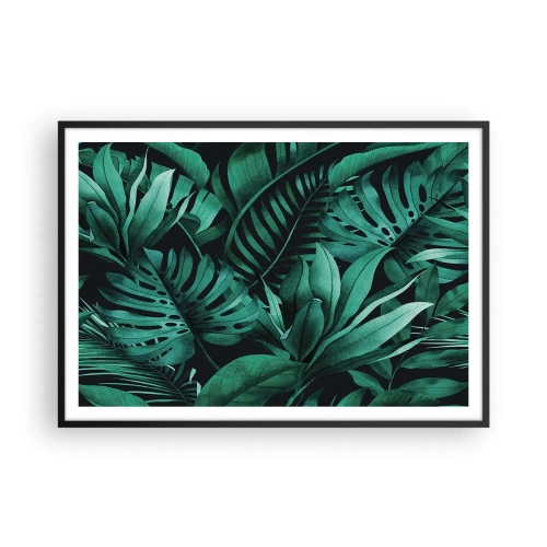 Plakat w czarnej ramie - Tropikalne liście w odcieniach intensywnej zieleni - 100x70cm - Głębia tropikalnej zieleni - Nowoczesna dekoracja ścienna do salonu i sypialni ARTTOR
