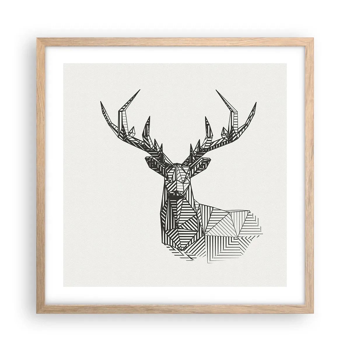 Plakat w ramie jasny dąb - Jeleń w kubistycznym stylu - 50x50 cm