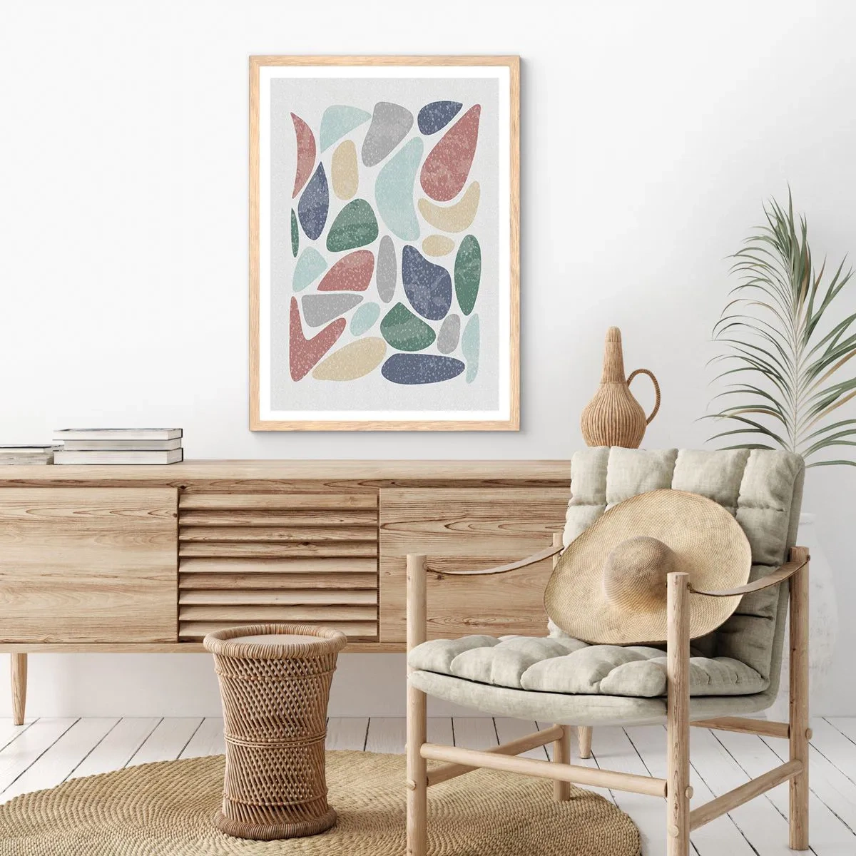 Plakat w ramie jasny dąb - Mozaika pudrowanych barw - 50x70 cm