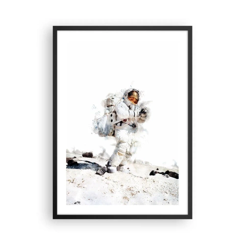 Plakat w czarnej ramie - Astronauta w skafandrze kosmicznym na powierzchni Księżyca - 50x70cm - Wysłannik Ziemi - Nowoczesna dekoracja ścienna do salonu i sypialni ARTTOR