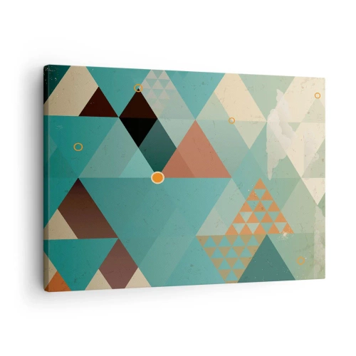 Obraz na płótnie - Geometryczne wzory w odcieniach turkusu i brązu - 70x50cm - Jedność wielości, wielość jedności - Nowoczesna dekoracja ścienna do salonu i sypialni ARTTOR