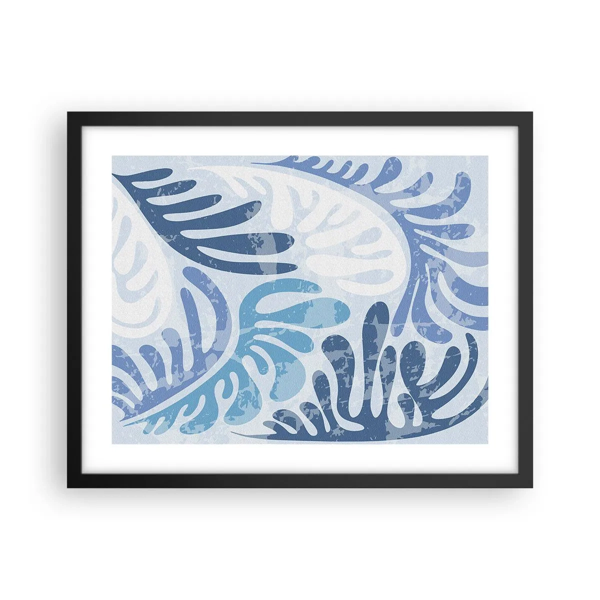 Plakat w czarnej ramie - Błękitne paprocie - 50x40 cm