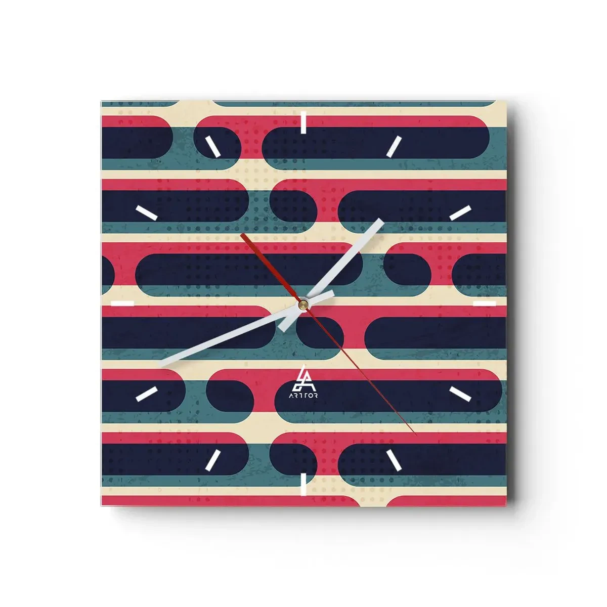 Zegar ścienny - Geometryczny wzór w stylu retro z pastelowymi barwami - 30x30cm - W głąb i do przodu - Nowoczesna dekoracja ścienna do salonu i sypialni ARTTOR
