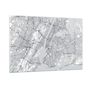 Obraz na szkle - Mapa wielkomiejskich ulic i dzielnic w monochromatycznej formie - 120x80cm - Anatomia metropolii - Nowoczesna dekoracja ścienna do salonu, kuchni i sypialni ARTTOR