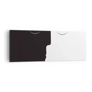 Obraz na płótnie - Minimalistyczna sylwetka dwóch twarzy w kontrastowych kolorach - 140x50cm - Jedność przeciwieństw - Nowoczesna dekoracja ścienna do salonu i sypialni ARTTOR