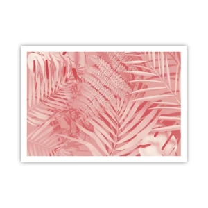 Plakat - Różowe liście tropikalne w delikatnym i minimalistycznym stylu - 100x70cm - Różowy koncept - Nowoczesna dekoracja ścienna do salonu i sypialni ARTTOR