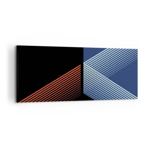 Obraz na płótnie - Geometryczne linie w odcieniach czerwieni i błękitu - 120x50cm - Prosta historia - Nowoczesna dekoracja ścienna do salonu i sypialni ARTTOR