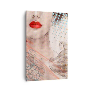 Obraz na płótnie - Abstrakcyjna grafika z motywem ust i orchidei - 80x120cm - Komiksowa heroina - Nowoczesna dekoracja ścienna do salonu i sypialni ARTTOR