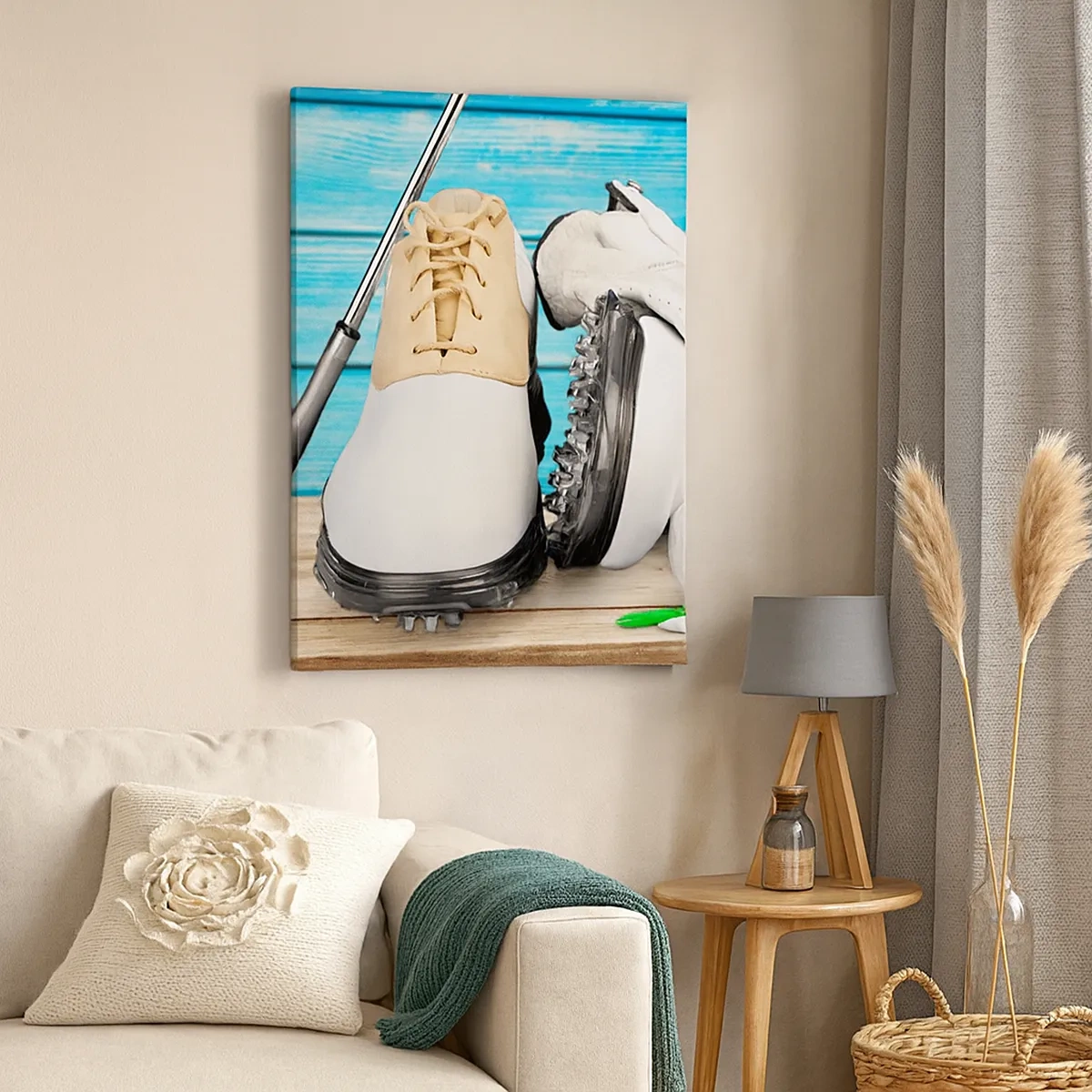Obraz na płótnie - Buty i akcesoria golfowe - 50x70cm - Wszystko gotowe - Nowoczesna dekoracja ścienna do salonu, kuchni i sypialni ARTTOR