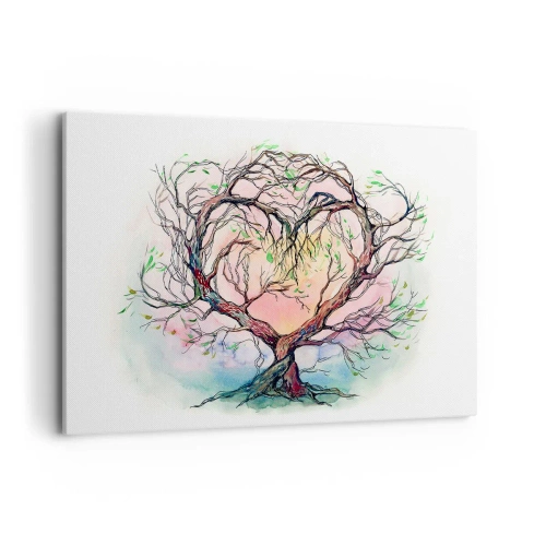 Obraz na płótnie - Drzewo w kształcie serca na tle delikatnych pastelowych kolorów - 120x80cm - Razem przeciwko wichurom - Nowoczesna dekoracja ścienna do salonu, kuchni i sypialni ARTTOR