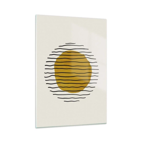 Obraz na szkle - Minimalistyczna kompozycja z żółtym kołem i czarnymi liniami - 50x70cm - Abstrakcja drżąca od żaru - Nowoczesna dekoracja ścienna do salonu, kuchni i sypialni ARTTOR