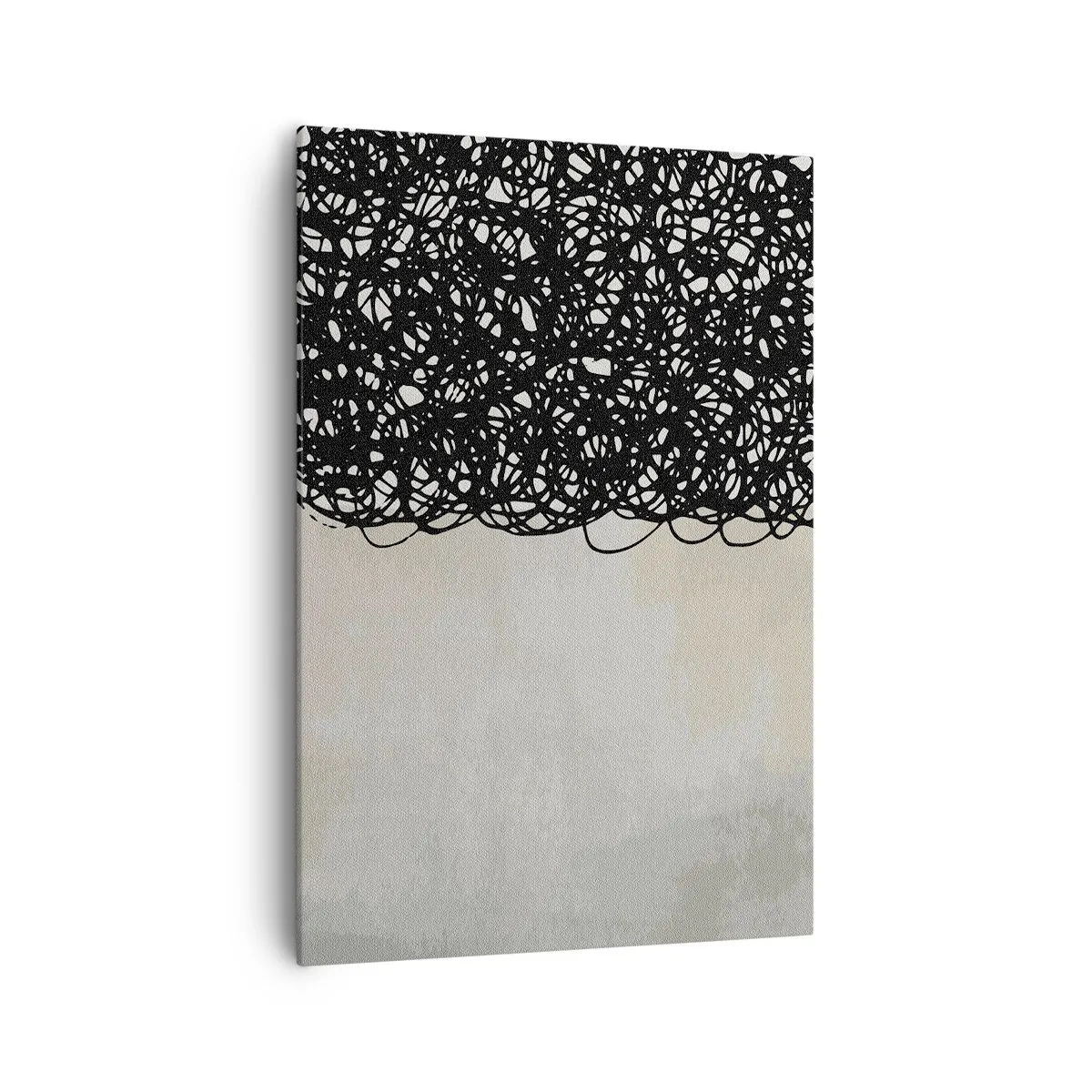 Obraz na płótnie - Czarne abstrakcyjne linie na jasnym tle w stylu nowoczesnym - 70x100cm - Abstrakcja skłębiona - Nowoczesna dekoracja ścienna do salonu i sypialni ARTTOR