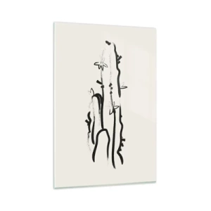 Obraz na szkle - Czarno-biała grafika kaktusa z kwiatami w stylu line art - 80x120cm - Kwitnące zioło - Nowoczesna dekoracja ścienna do salonu i sypialni ARTTOR